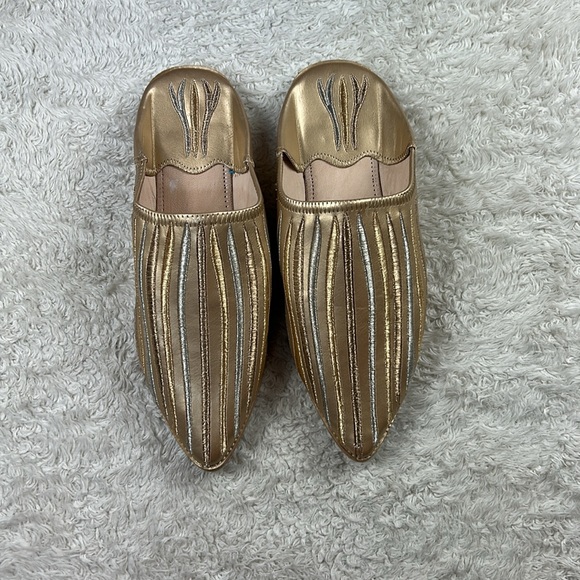 Larroussi Said Shoes - Larroussi Said Tiger slip on Moroccan gold pointed toe mule shoes, 39 or 8